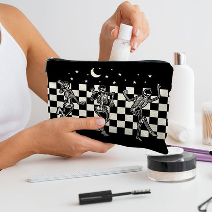Goth Spooky Gifts for Women, Gothic Horror Skeleton Black Makeup Bag Cosmetic Pouch