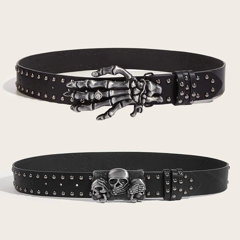 Desinger Belts for Women High Quality Luxury Brand Punk Goth Rivet Black Jeans Unisex Men Belt Paw Skull Buckle Waistband Man