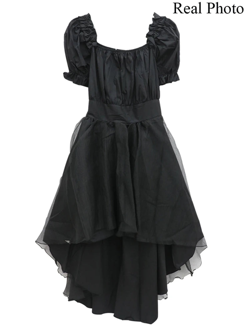 Y2K Harajuku gothic dress by PressureDen.store, ruffled mini dress showcasing kawaii and fairycore styles with vibrant details.