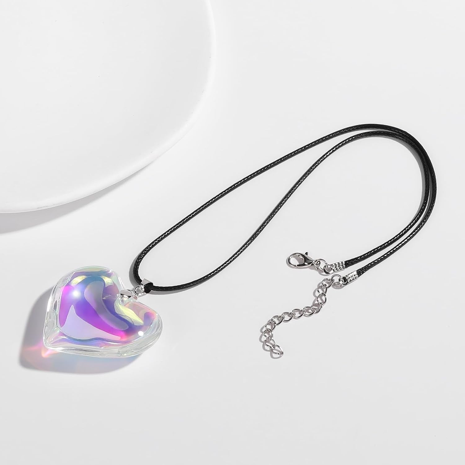 Chunky Puffy Heart Choker Necklace, Fashion Colored Glass Heart Pendant Y2K Trendy Jewelry Gifts for Women (Dazzle Heart)