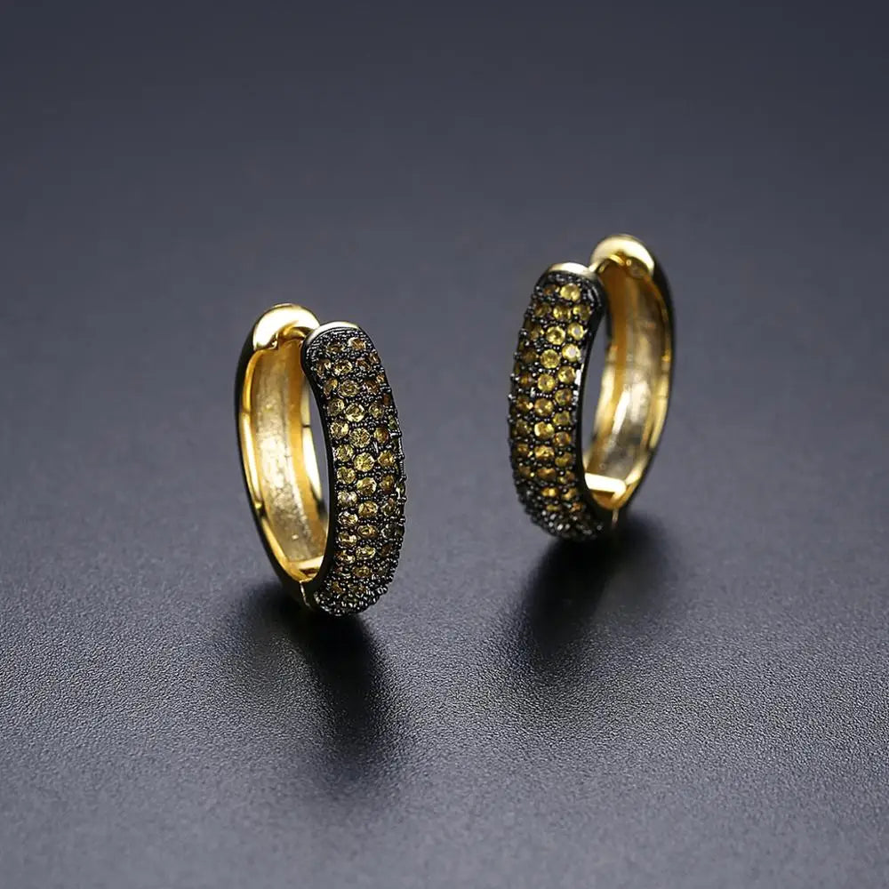 Charm Hip Hop CZ round Hoop Earring for Men Goth Black Cubic Zirconia Iced Cut Crystals Korean Fashion Trendy Accessories