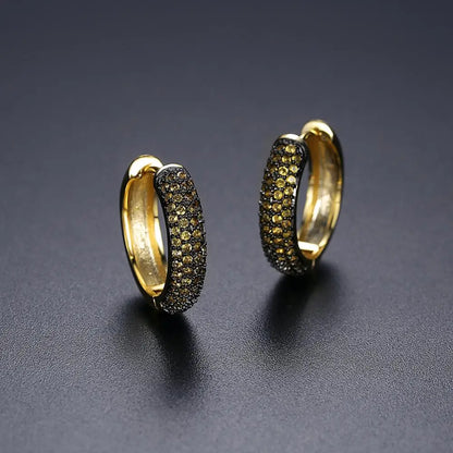 Charm Hip Hop CZ round Hoop Earring for Men Goth Black Cubic Zirconia Iced Cut Crystals Korean Fashion Trendy Accessories