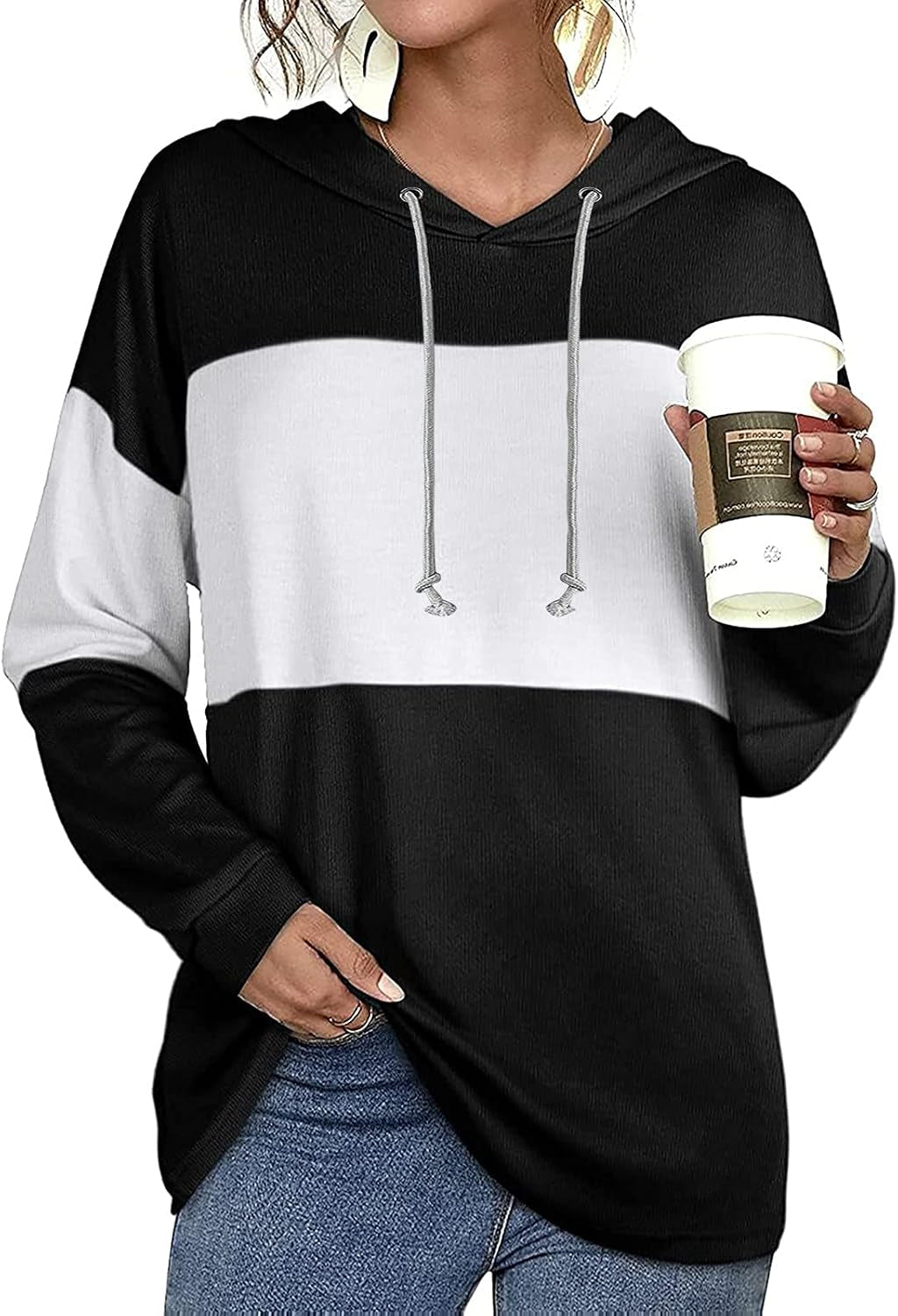 Akklian women's color block hoodie sweatshirt with long sleeves, drawstring hood, cozy pullover, perfect for casual wear