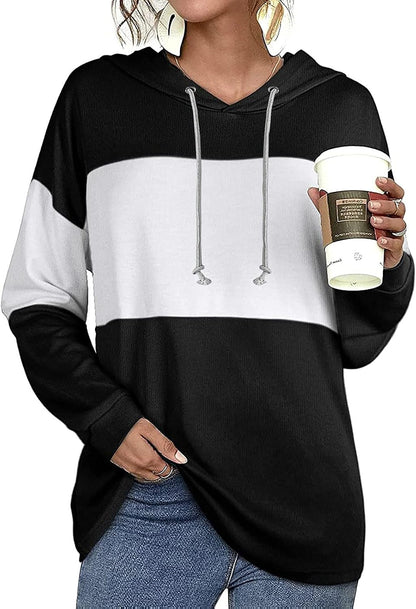 Akklian women's color block hoodie sweatshirt with long sleeves, drawstring hood, cozy pullover, perfect for casual wear