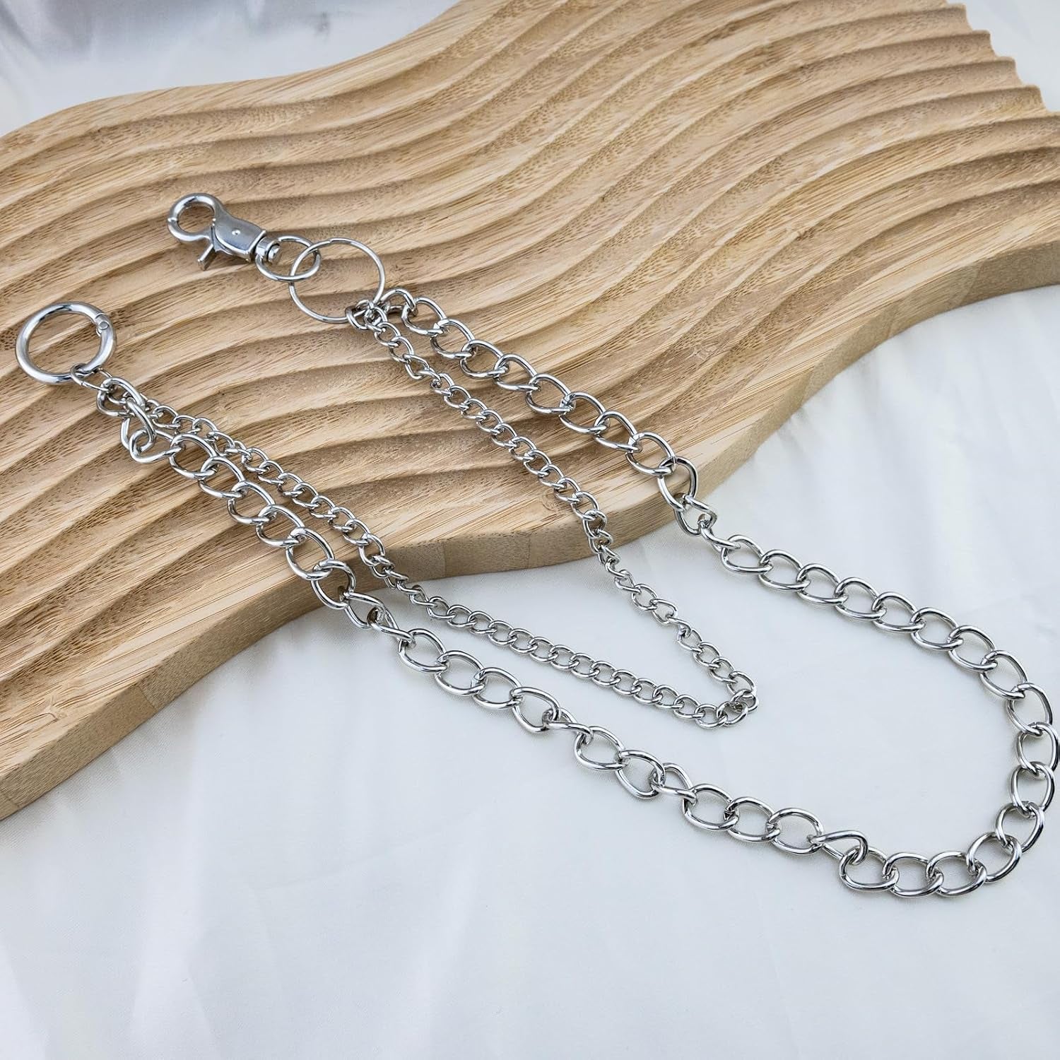 Silver pants chain by WXCATIM featuring a lobster claw clasp, trendy hip hop wallet chain for men and women.