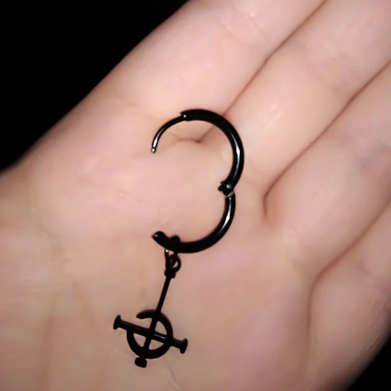 Gothic Ghost BC Nameless dangle earrings featuring stainless steel ghoul band, pope mask, and crucifix design for gothic jewelry style