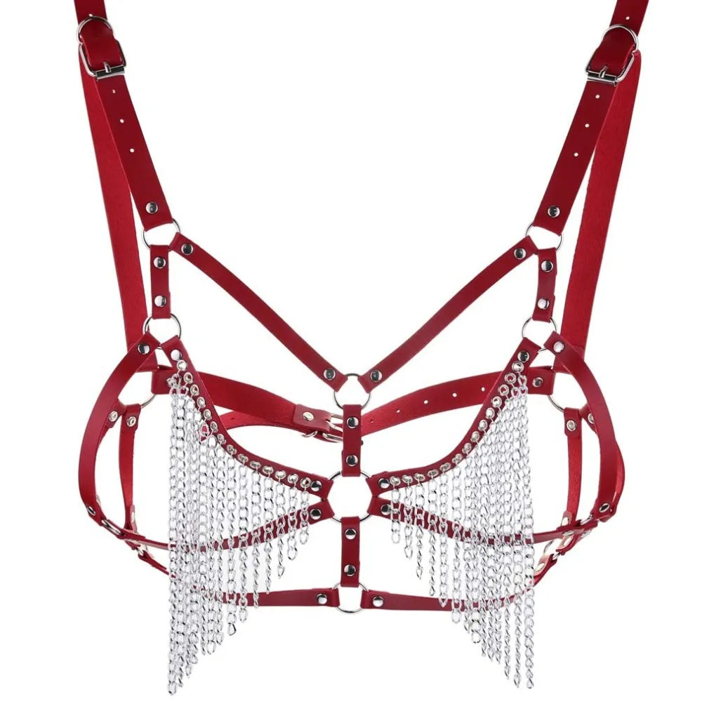 Leather Chain Harness Body Chain Bra Goth Punk Sexy Chain Top Women Body Jewelry Summer Festival Fashion Rave Outfit