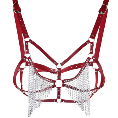 Leather Chain Harness Body Chain Bra Goth Punk Sexy Chain Top Women Body Jewelry Summer Festival Fashion Rave Outfit
