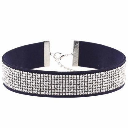 Trendy Harajuku crystal choker necklace with gothic black PU leather collar, perfect for punk fashion enthusiasts.