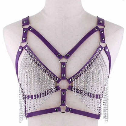 Leather Chain Harness Body Chain Bra Goth Punk Sexy Chain Top Women Body Jewelry Summer Festival Fashion Rave Outfit