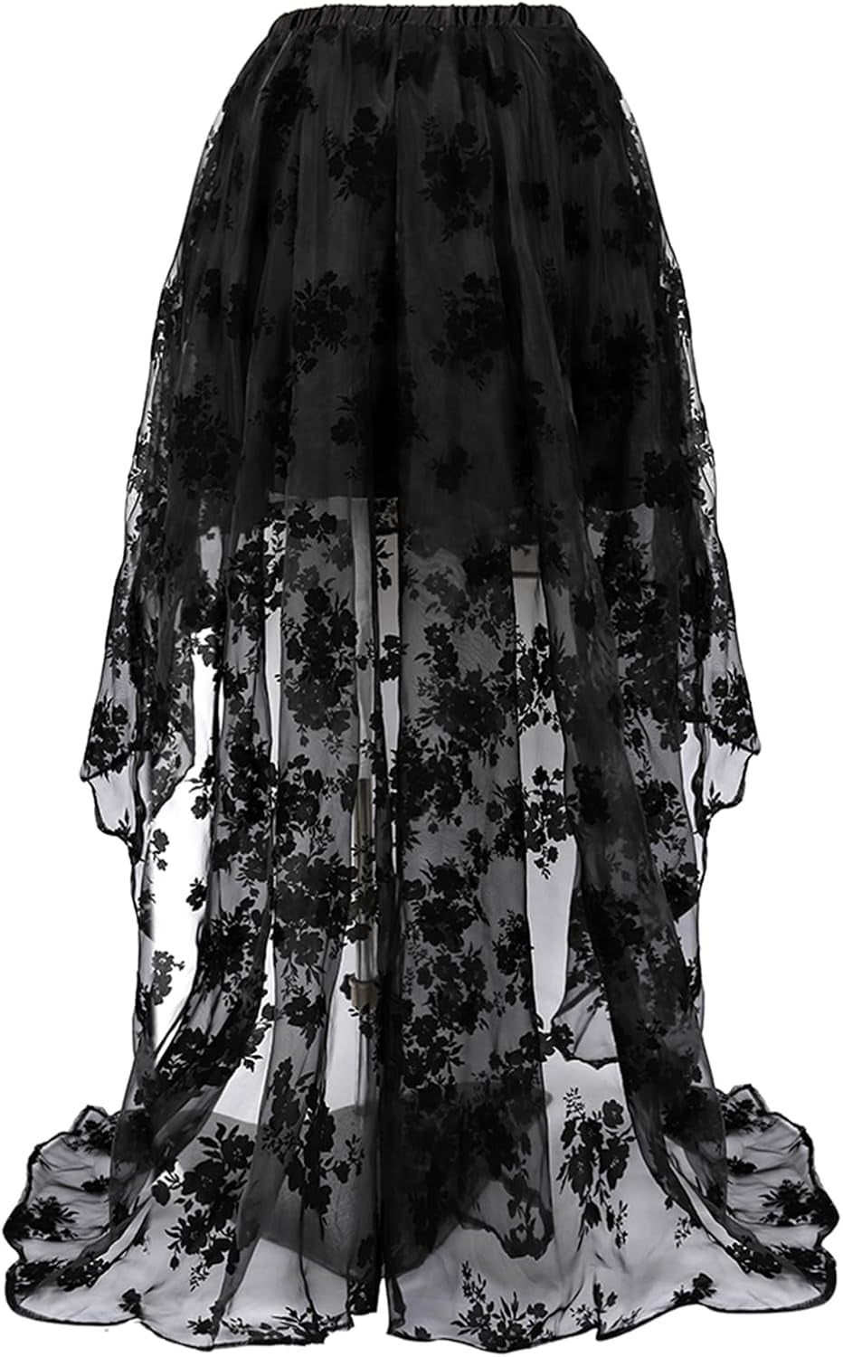 Victorian steampunk corset skirt in black with lace and buckle details, ideal for renaissance costumes and Halloween parties.