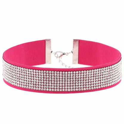 Trendy Harajuku gothic crystal choker necklace with punk-style black leather collar and sparkling crystal accents.