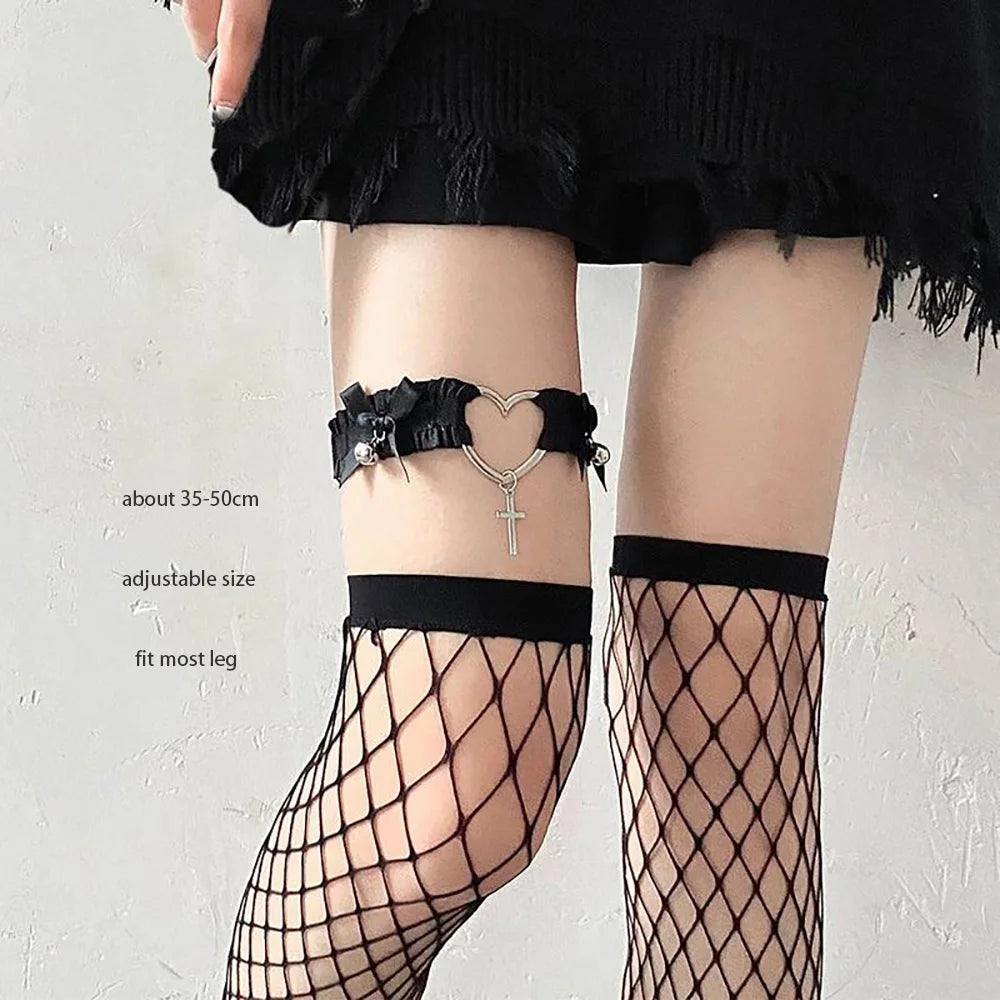 Sexy Leather Heart Belt Elastic Leg Thigh Garter Girl Women Harness Goth Accessories Black Gothic Rivet Punk Anklet