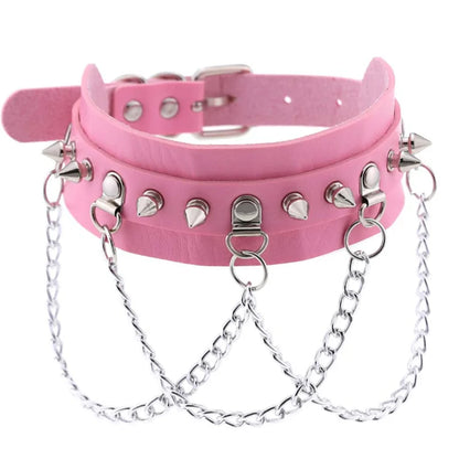 Black PU leather choker with heart rivets, Y2K goth punk necklace for trendy girls, featuring bold pressureden.store design