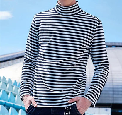 Mens Shirt Striped Black White Cotton Spandex Crewneck Long Sleeve Basic Pullover Stripe Casual Crew Tee Shirt