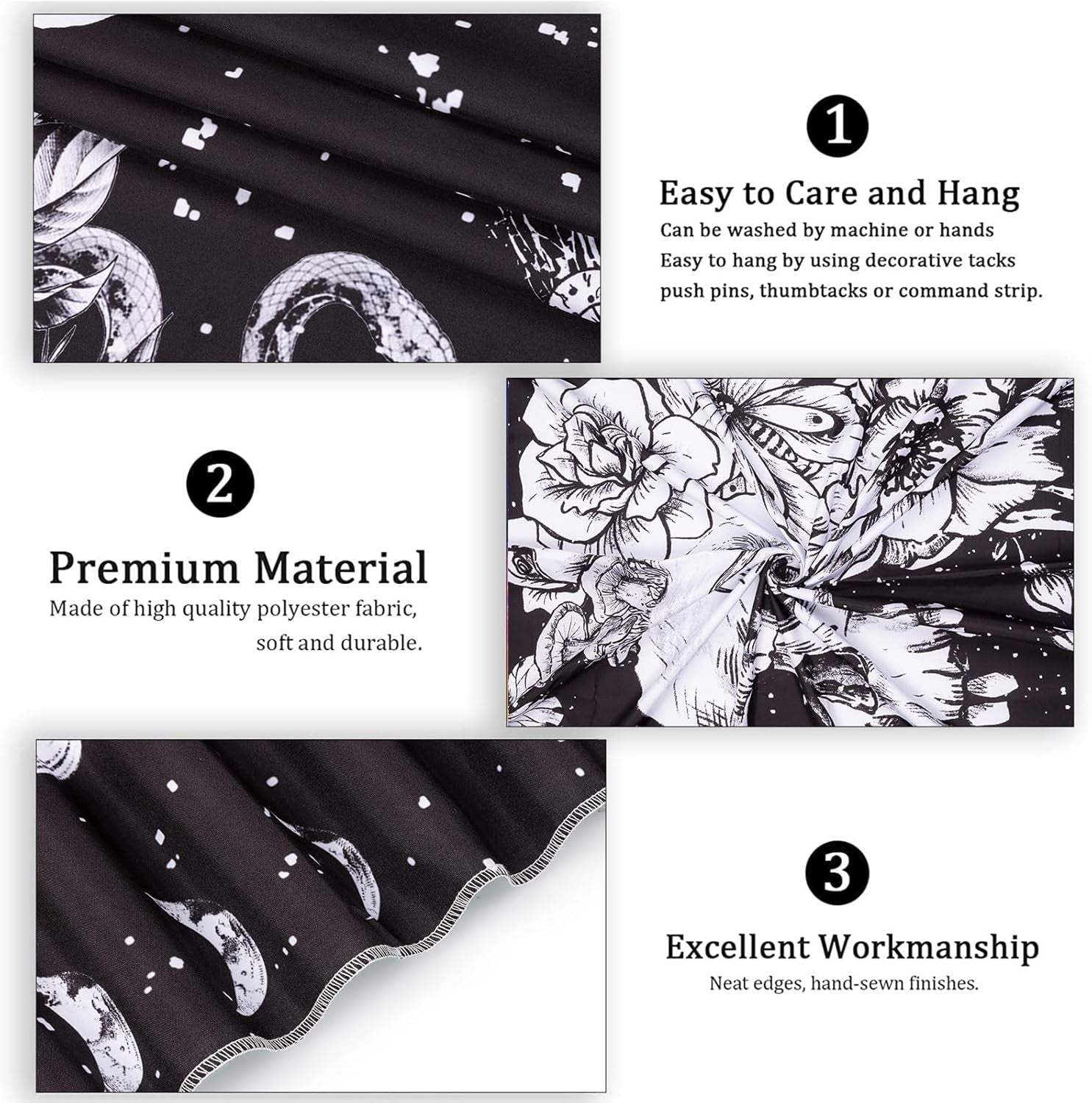 Black and White Gothic Tapestry for Bedroom Aesthetic, Skeleton Goth Witchy Tapestries Wall Hanging, Skull Floral Poster Backdrop for Living Gaming Room Dorm Decor 51In X 60In