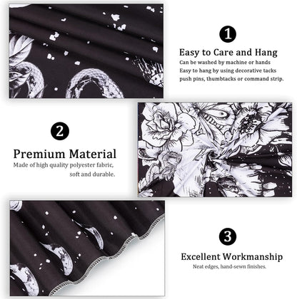 Black and White Gothic Tapestry for Bedroom Aesthetic, Skeleton Goth Witchy Tapestries Wall Hanging, Skull Floral Poster Backdrop for Living Gaming Room Dorm Decor 51In X 60In