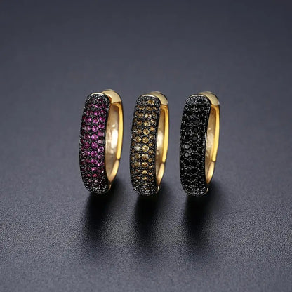 Charm Hip Hop CZ round Hoop Earring for Men Goth Black Cubic Zirconia Iced Cut Crystals Korean Fashion Trendy Accessories