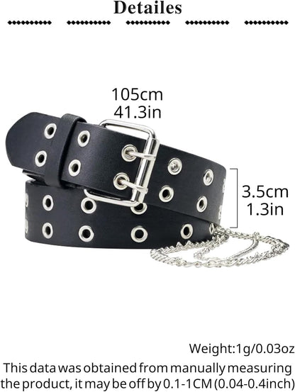 QWALIT punk chain belt for women featuring leather and metal chain design, perfect for goth and rave fashion accessories