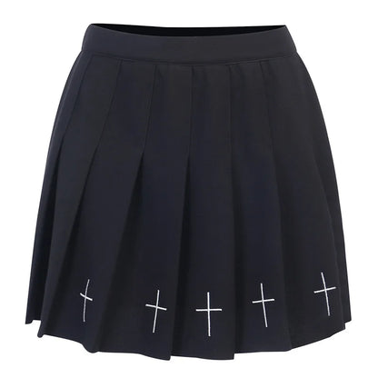 Y2K goth plaid pleated mini skirt for women featuring high waist and kawaii harajuku aesthetic, perfect for summer streetwear.