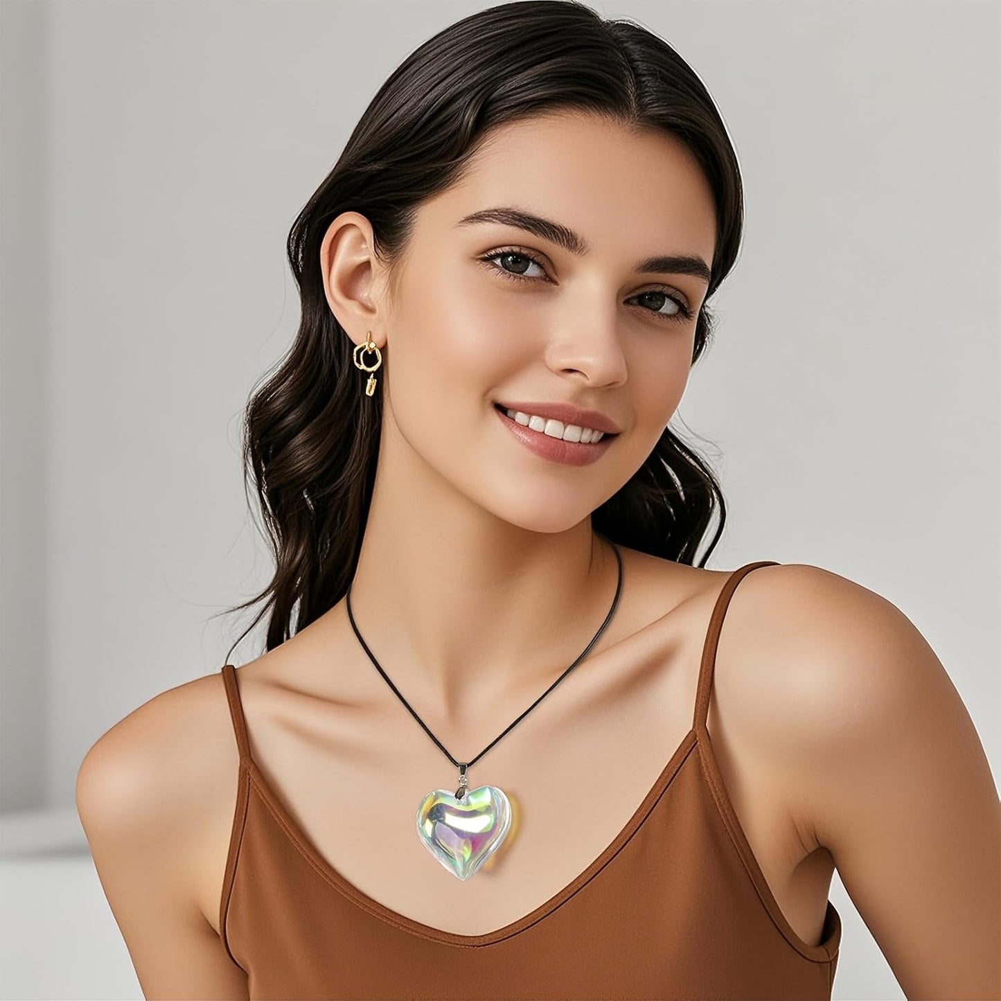 Chunky Puffy Heart Choker Necklace, Fashion Colored Glass Heart Pendant Y2K Trendy Jewelry Gifts for Women (Dazzle Heart)