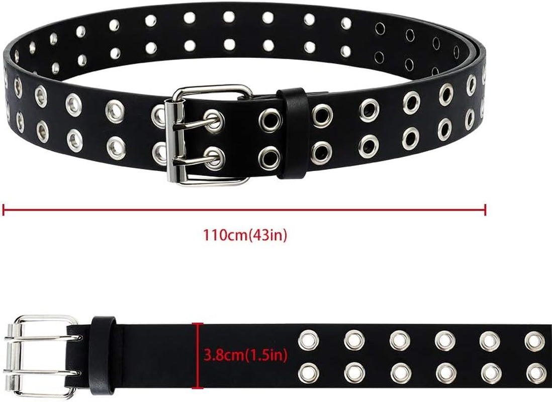 BKpearl 2-pack PU leather punk grommet belts for men and women, stylish 2-hole design, perfect for jeans, medium size.