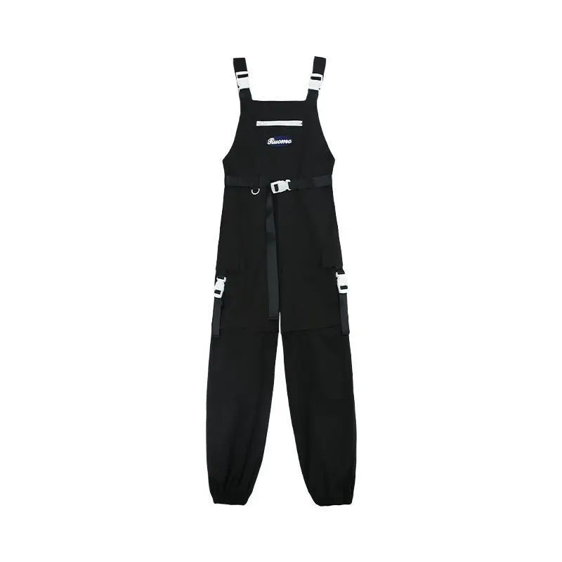 Gothic techwear cargo pants for women with high waist and detachable shorts, stylish Harajuku streetwear by PressureDen.