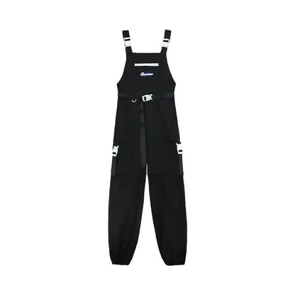 Gothic techwear cargo pants for women with high waist and detachable shorts, stylish Harajuku streetwear by PressureDen.
