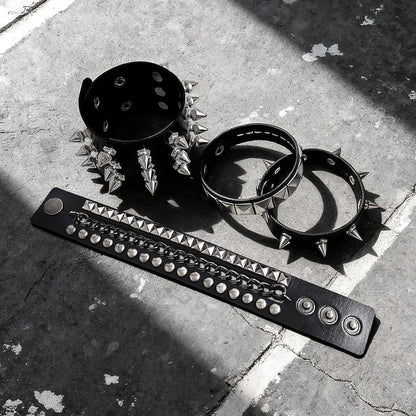 Spike Bracelet for Men & Women | Adjustable Black Leather Punk Bracelets with Studs & Rivets | Goth Rock Biker Wristband