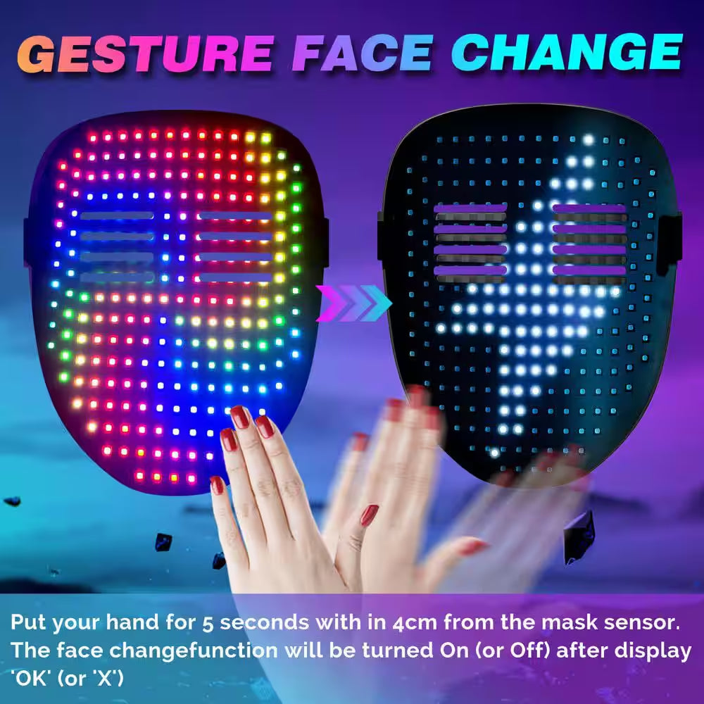 Transform Your Look with the LED Gesture Sensing Glow Mask - Perfect for Halloween, Raves, and Masquerades!