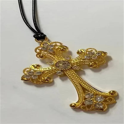Rhinestone cross choker necklace with spiral design, gothic punk style jewelry for women, featuring sparkling rhinestones and a bold statement look.