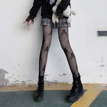 Gothic Big Spider Silk Stockings - Vintage Dark Fishnet Pantyhose for Emo & Alternative Styles