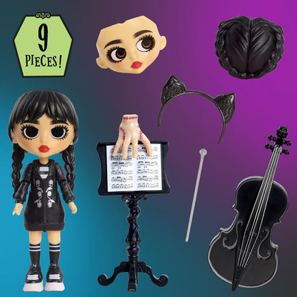 WEDNESDAY Deluxe 6-Inch Articulated Figure, 11-Pieces, Interchangeable Face Plates and Fashion, Customizable Collectible Figurine, Kids Toys for Ages 3 up by