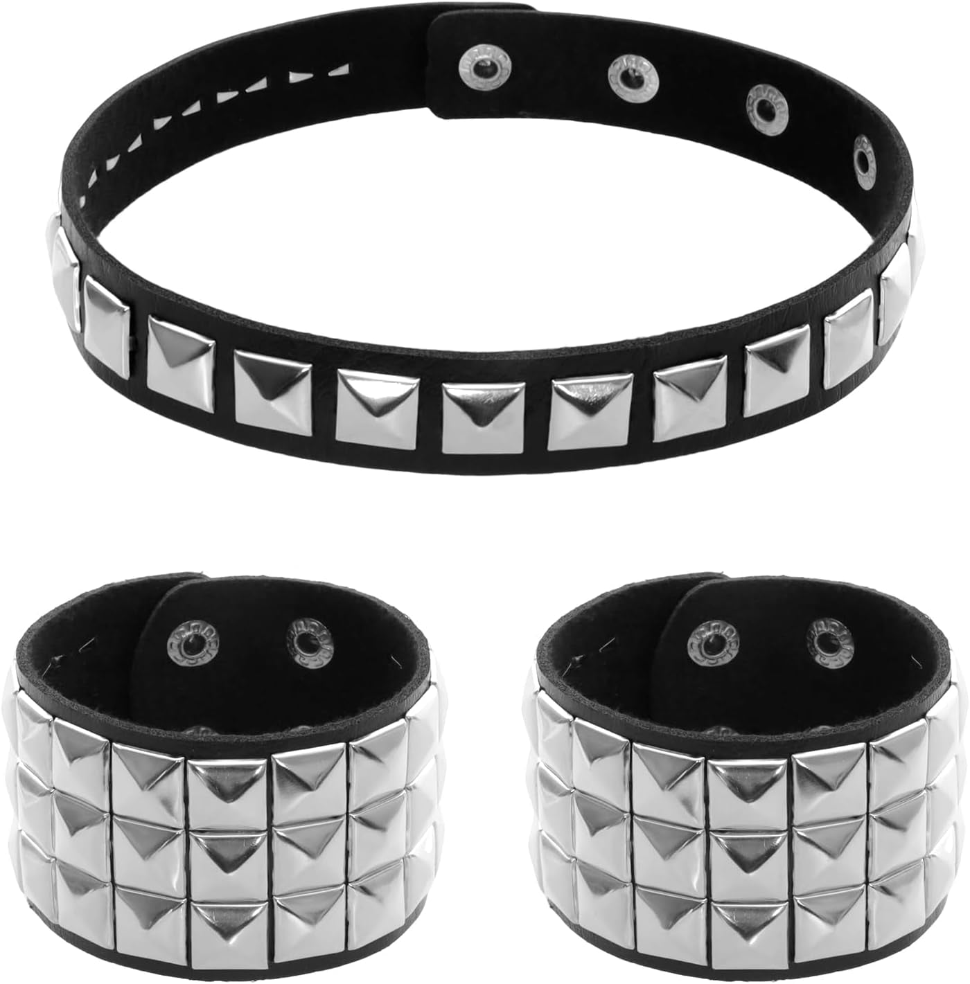 3 Pcs Leather Studded Bracelet Punk Choker Set Rock Jewelry Emo Costume Accessories for 80S Vintage Women