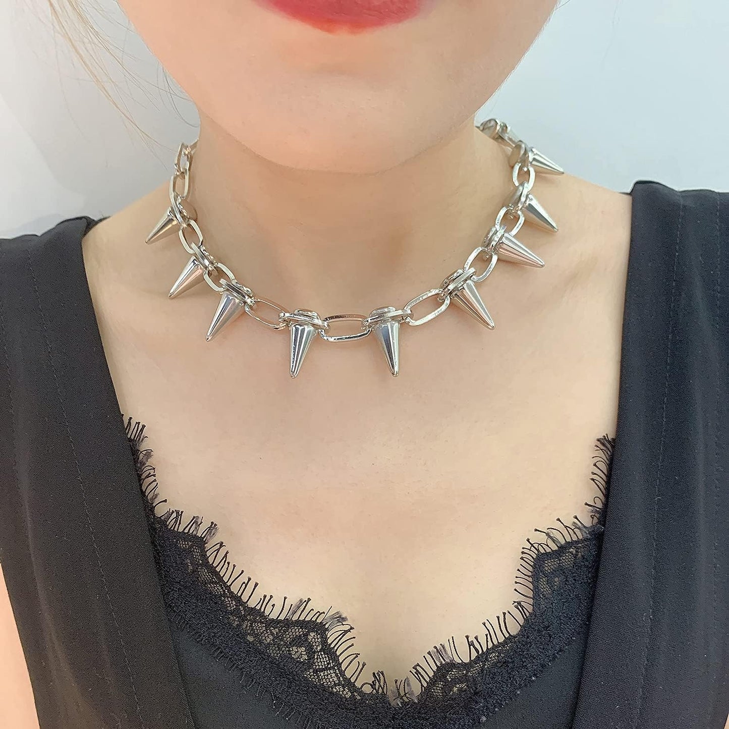 Spike Necklace Spike Choker Rivet Goth Necklaces Chokers with Spikes and Chain Streetwear Vintage Punk Necklace for Women Men