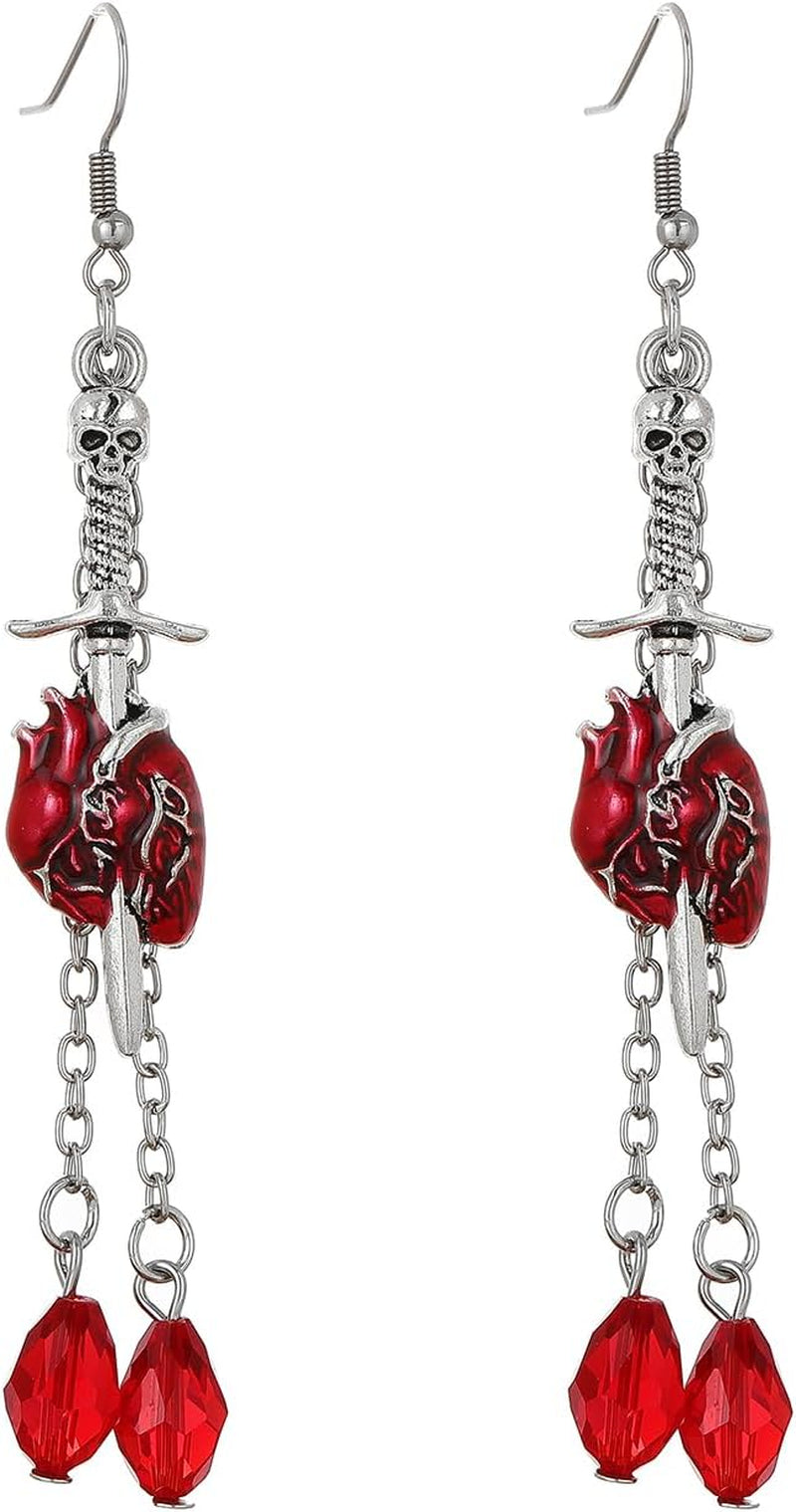 Gothic Flower Skull Earrings Funky Emo Skeleton Head Dangle Earrings Black Camellia Pearl Floral Studs Halloween Jewelry for Women Jewelry Gift