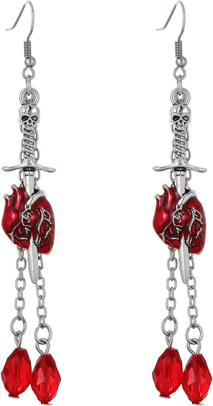 Gothic Flower Skull Earrings Funky Emo Skeleton Head Dangle Earrings Black Camellia Pearl Floral Studs Halloween Jewelry for Women Jewelry Gift