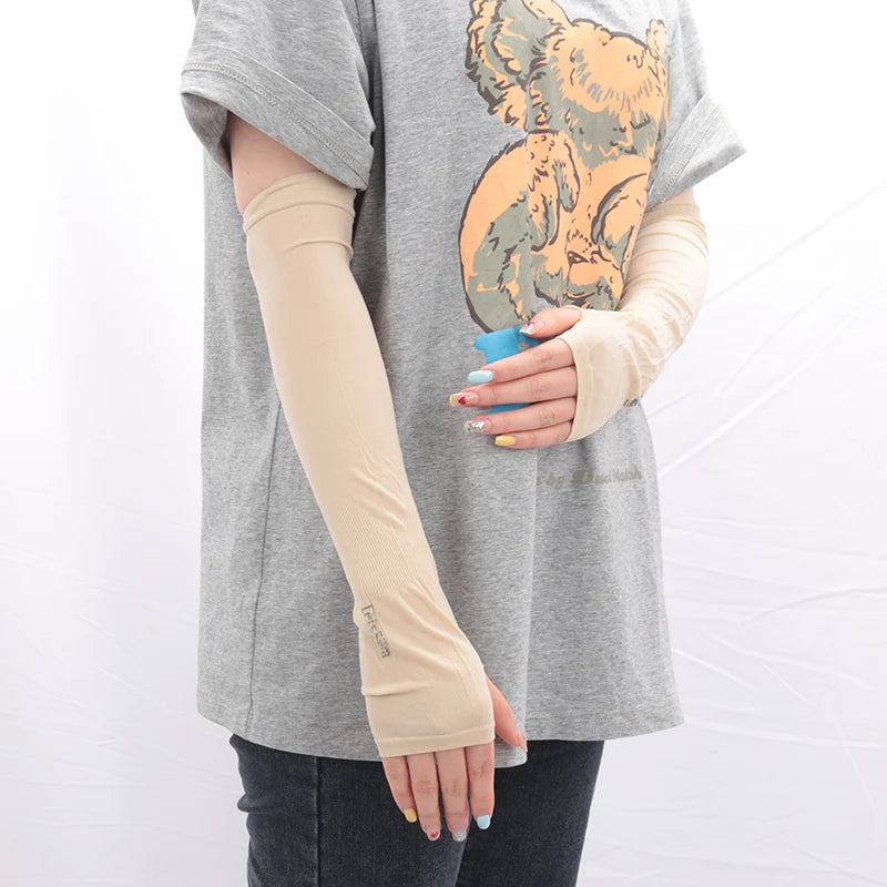 Y2K Goth Lolita Anime Thin Solid Gloves JK Kawaii Girl Mitten Ice Silk Long Oversleeve Man Women Sun Block Cuff Fingerless Glove