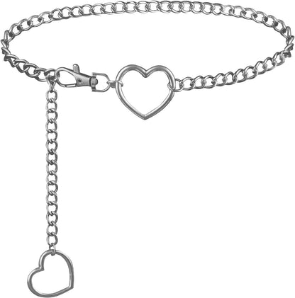 FNQUFUJ vintage heart waist chain showing adjustable belly jewelry worn over a dress or jeans, featuring a chic vintage design.