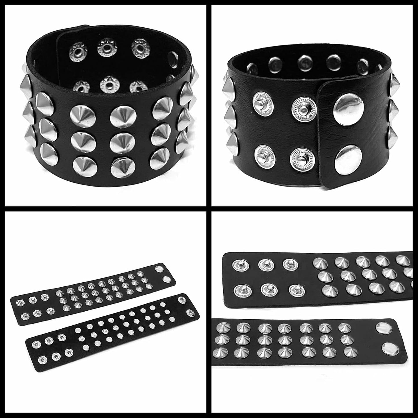 Tosmifairy edgy punk rock vintage leather choker and bracelet set with studs, perfect 80s and 90s emo goth accessories.