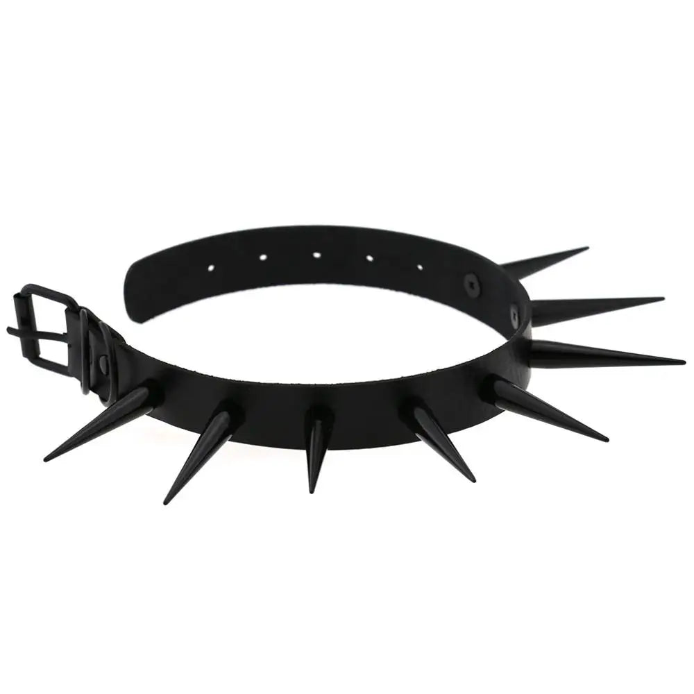 Rebel Spike Choker Necklace – Cyberpunk Leather Collar for Rave and Goth Styles
