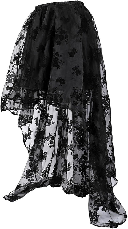 Victorian Steampunk corset skirt with lace and leather accents, perfect for Renaissance costumes and Halloween parties.