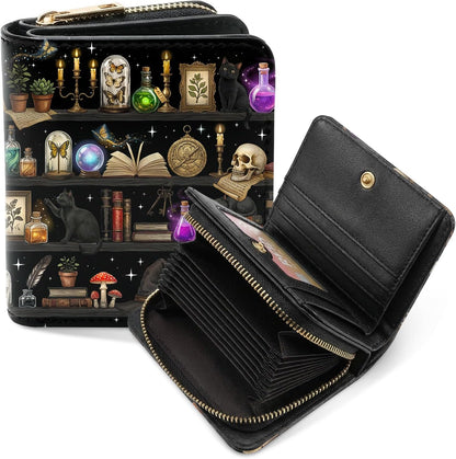 Goth Womens Wallet, Goth Book Shelf Acoordion Wallet for Women, Gothic Skull Card Holder Purse, Birthday Gothic Graduation Gifts for Women, Lady Womens Gift