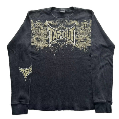 Oversized Y2K retro skull graphic long sleeve T-shirt for men and women, featuring goth autumn style from PressureDen.store