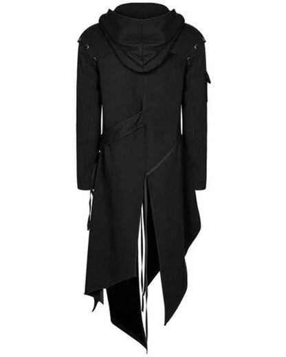 Black punk hooded jacket by PressureDen.store featuring edgy goth dieselpunk style, perfect for dystopian-inspired fashion.