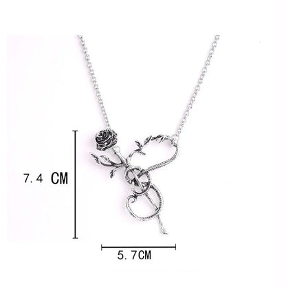 Gothic dragon bat eagle heart rose pendant necklace with intricate metal design, suitable for men and women’s costume jewelry.
