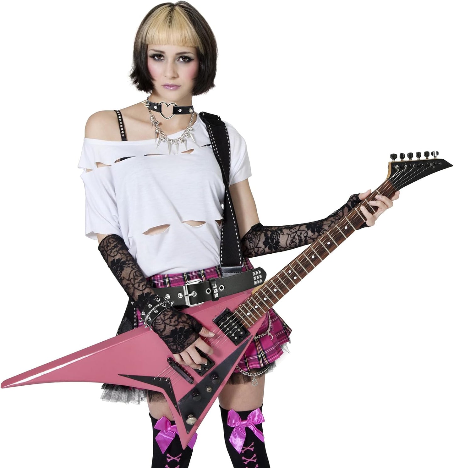 YMO black studded belt and spiked accessories set with edgy punk style, featuring metal studs and spikes on black leather.
