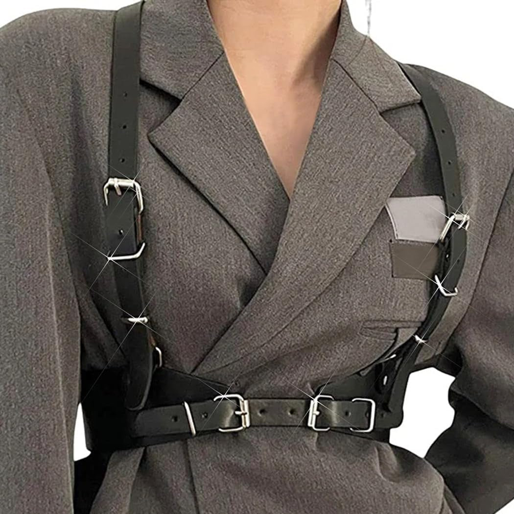 Punk Women Waist Belts PU Leather Fashion Body Chain Belt Rave Halloween Accessories Belt Adjustable Goth
