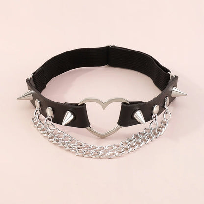 Sexy Leg Chain Leather Elastic Spiked Leg Harness for Women Girls Goth Heart Thigh Garter Belt Rave Body Jewelry