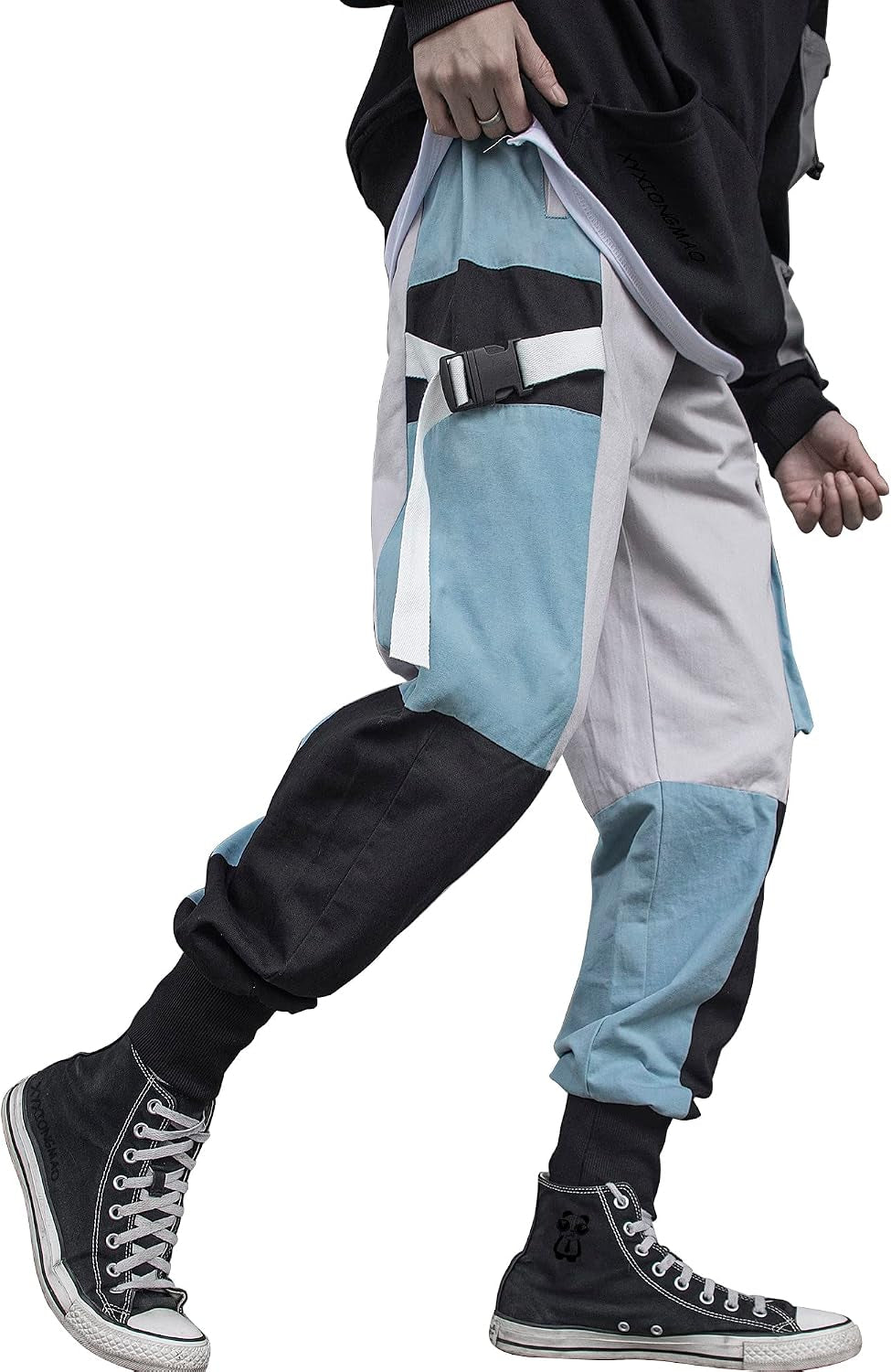 Blue tactical techwear joggers for men with harem cargo style, featuring streetwear-inspired design from XYXIONGMAO.